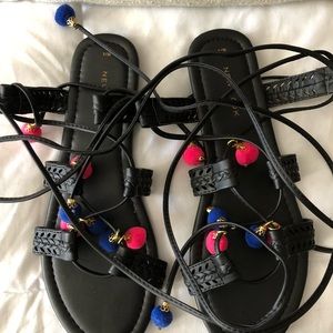 Never worn pompom wrap sandals
